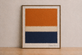 Abstract color-field art on cream wall