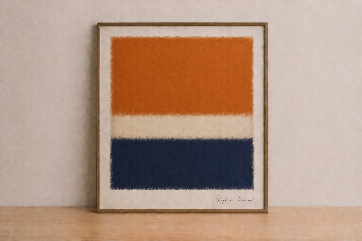 Abstract color-field art on cream wall