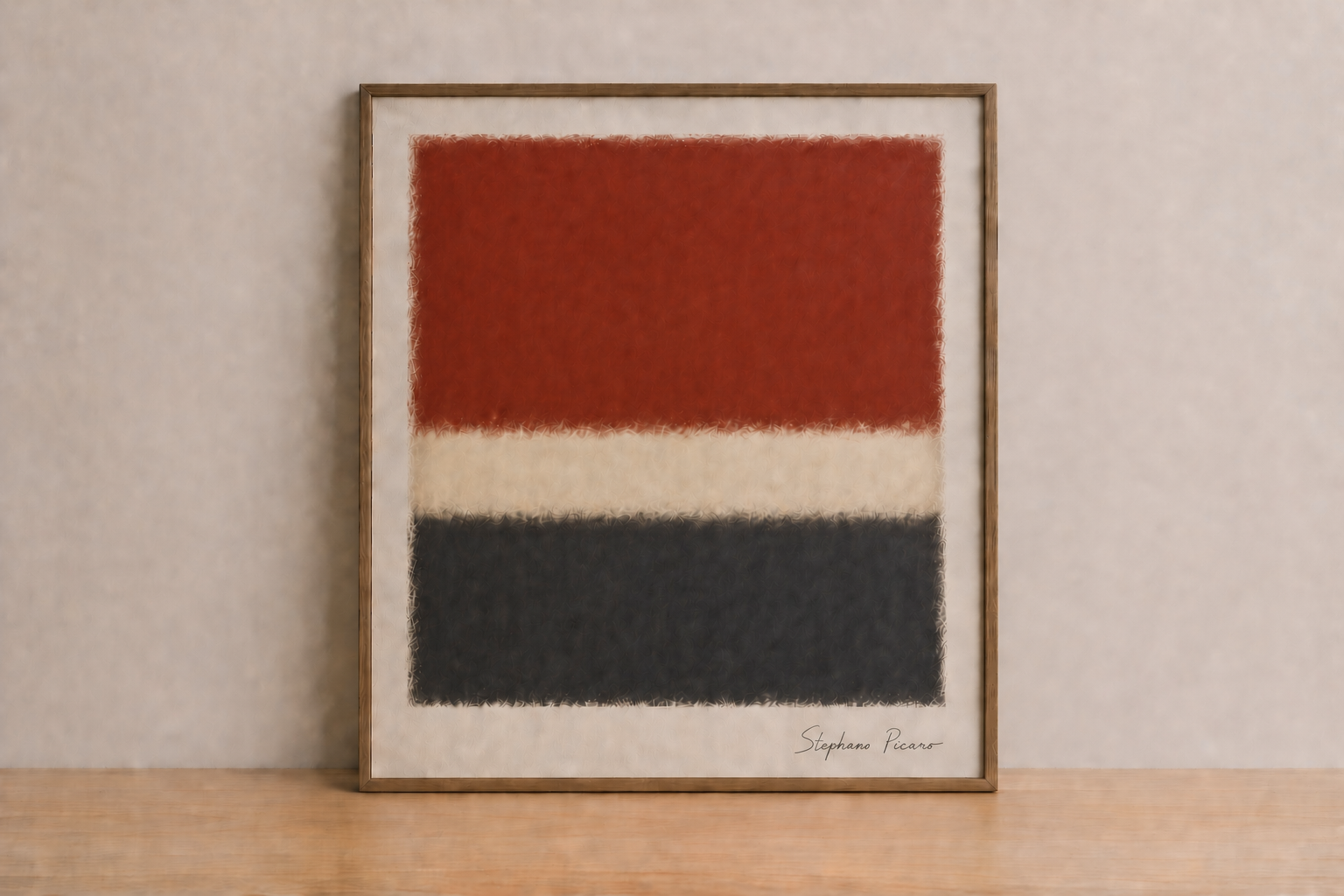 Abstract colorfield on wooden tabletop