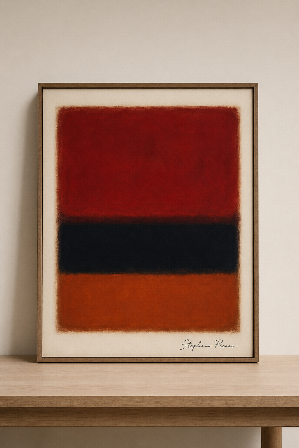 Abstract painting on minimalist shelf