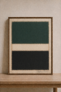 Minimalist abstract art on wooden console