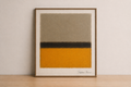 Minimalist abstract art on wooden shelf