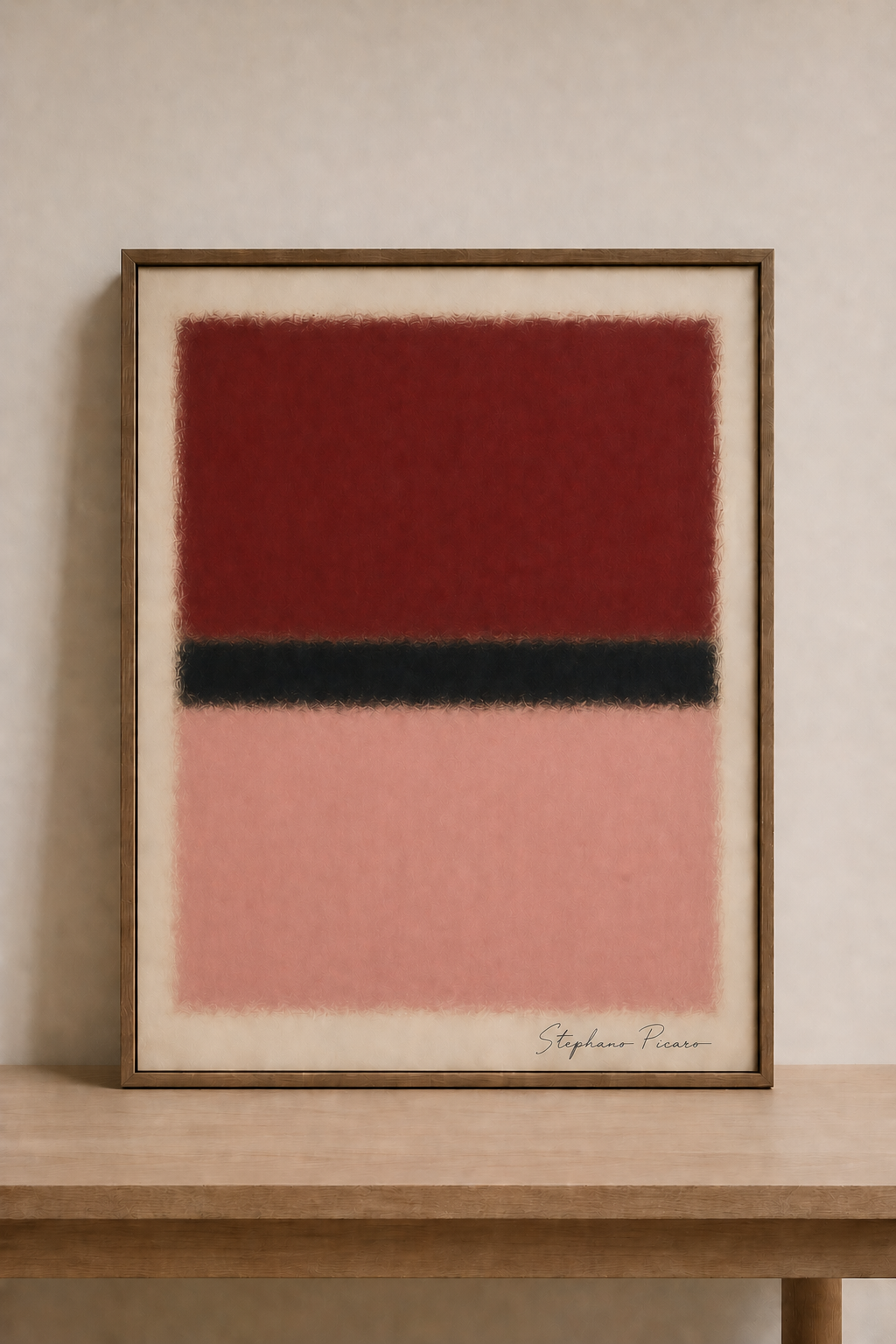 Minimalist abstract art on wooden table