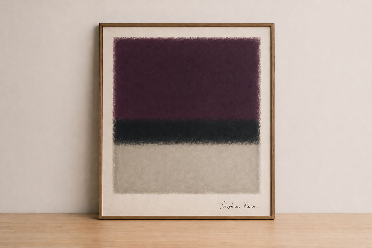 Minimalist abstract on wood shelf