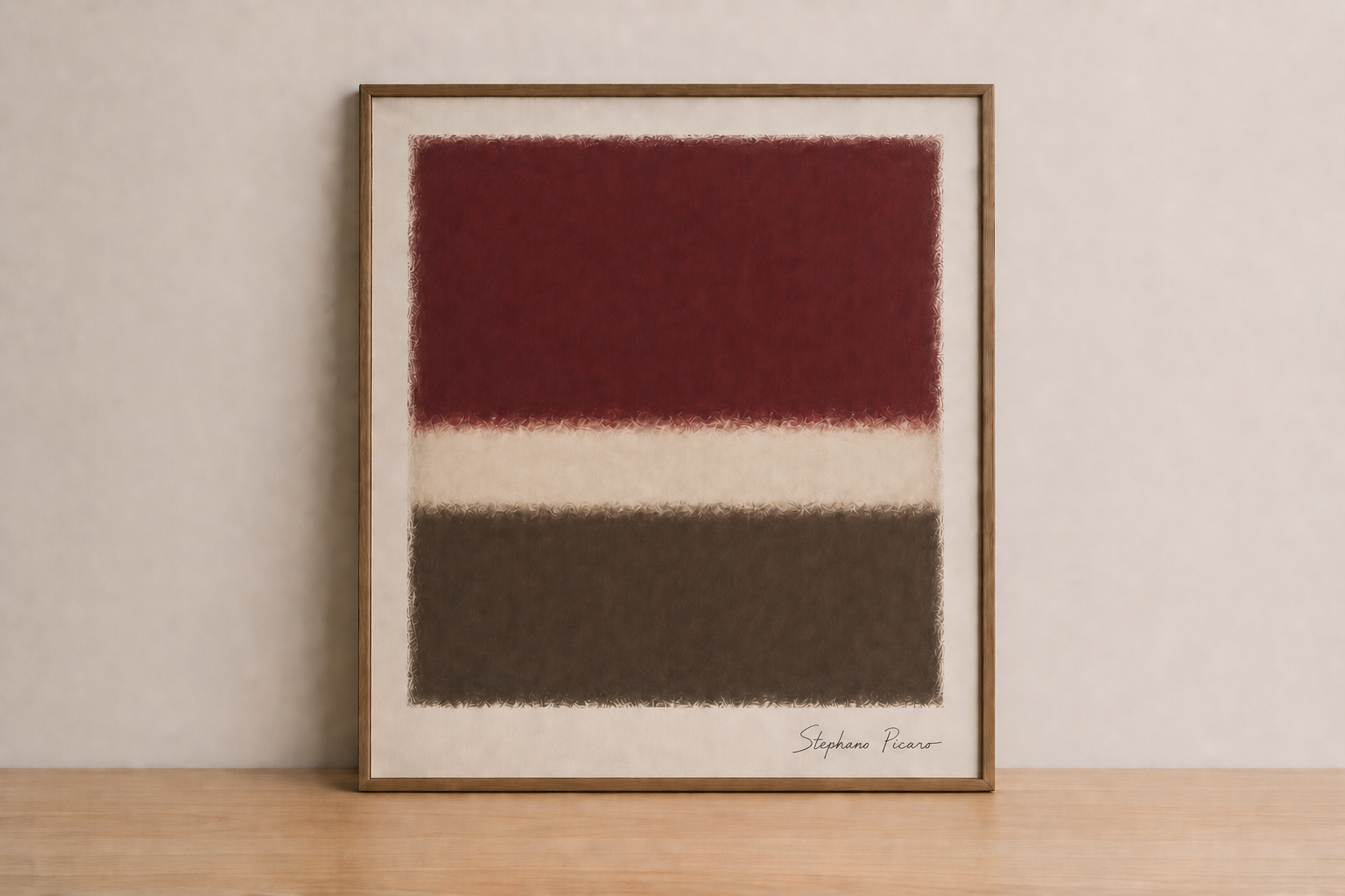 Minimalist art on wooden tabletop